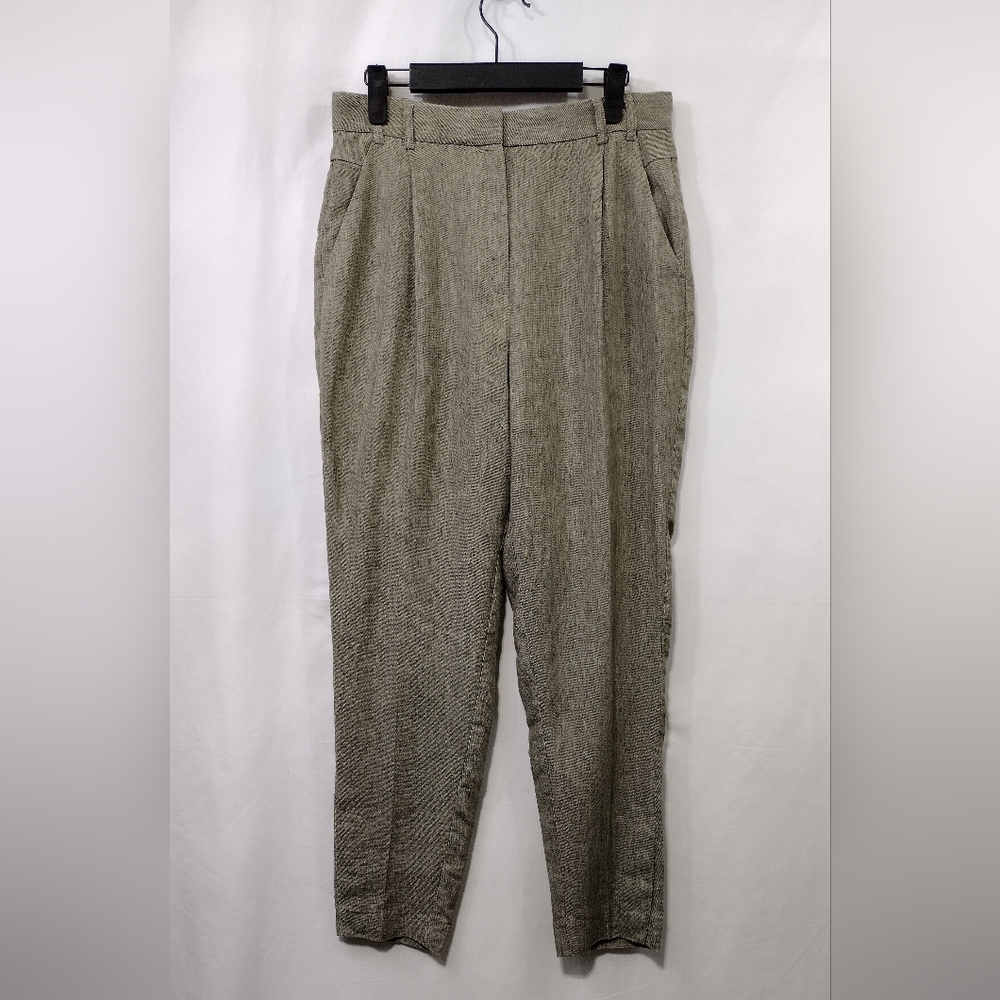 MNG Collection Linen Blend High-Waisted Dress Pants Womens 8 Tan Office Career